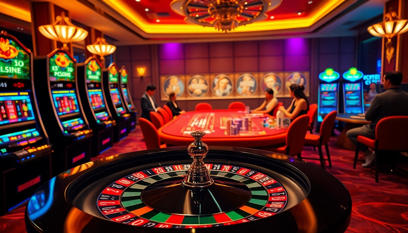 Lc88x.com features an exciting casino atmosphere with players enjoying roulette and poker.