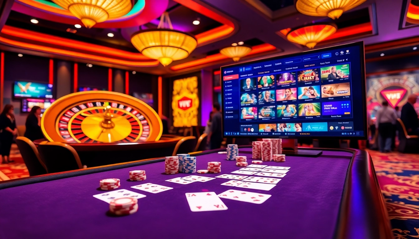 Engaging casino scene at https://vn23.sa.com/ featuring a poker table and roulette wheel.