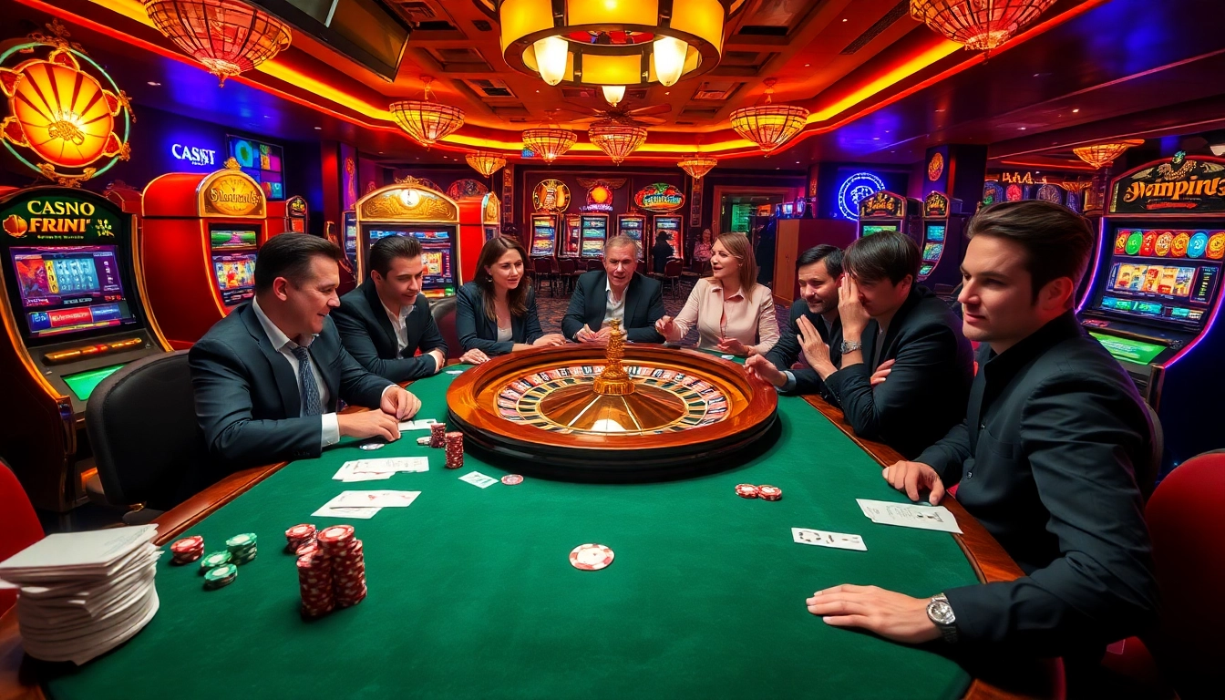 Players involved in a thrilling poker game at a luxurious casino table, featuring KK55 chips and cards.