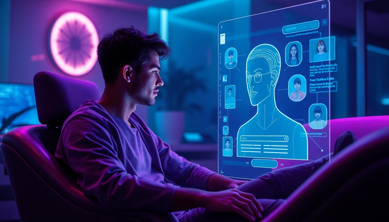 Engaging interaction with nsfw ai on a futuristic chat interface, featuring a captivating AI avatar.