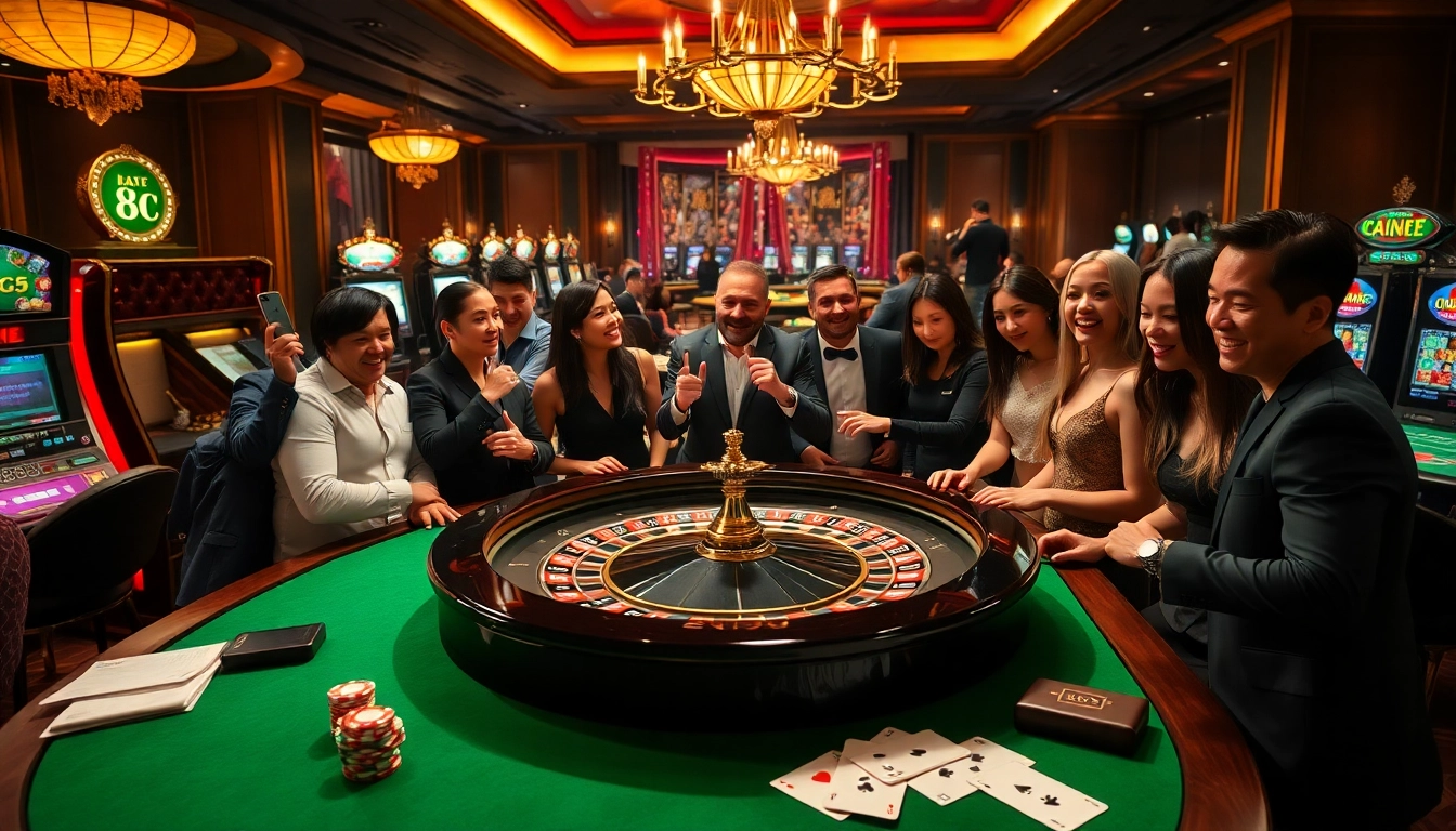 Excited players at a vibrant casino table, engaging in the thrill of LC 88 gambling action.