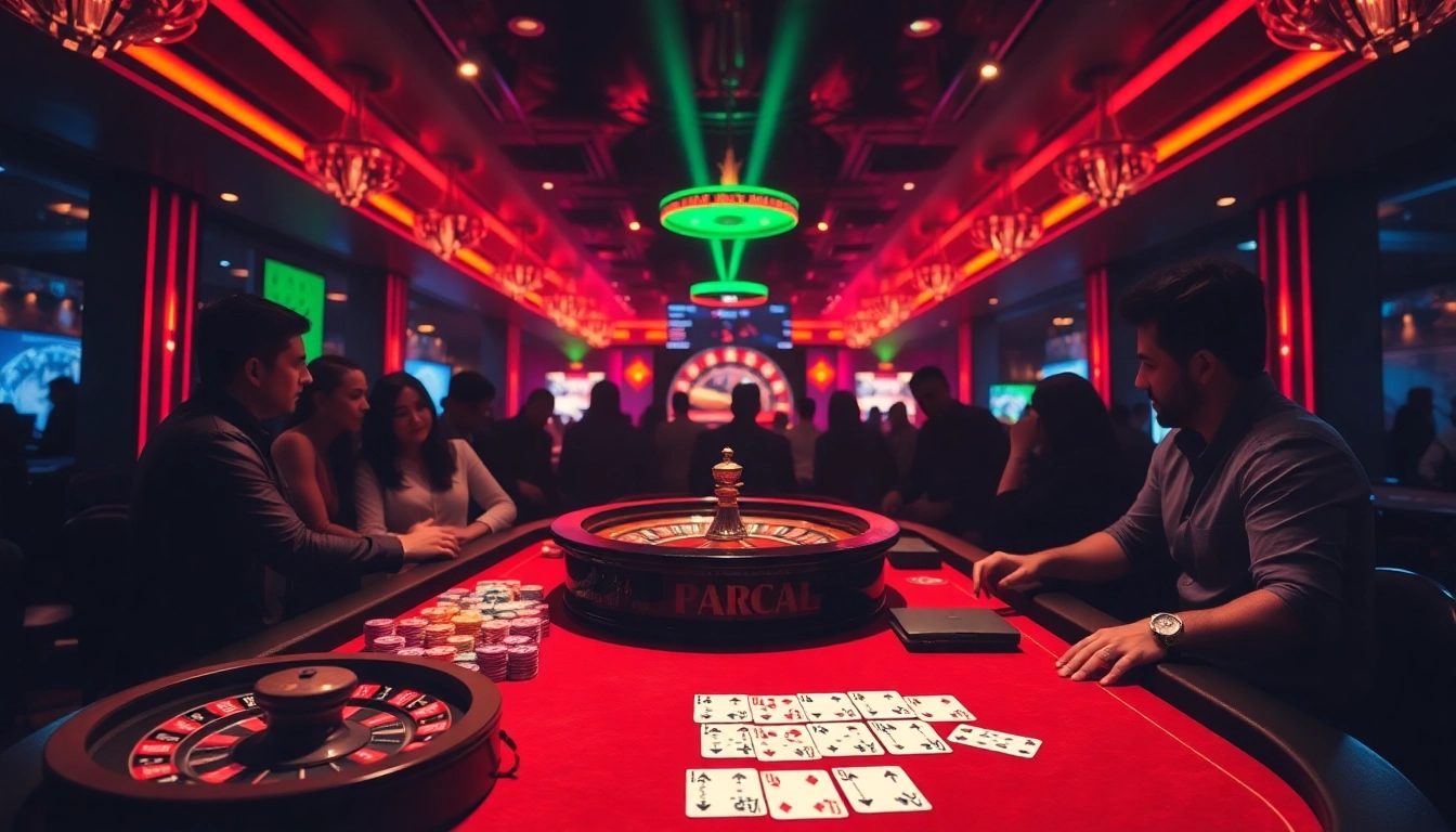 Tỷ lệ kèo nhà cái highlighted in a casino scene with vibrant poker chips, cards, and a roulette wheel.