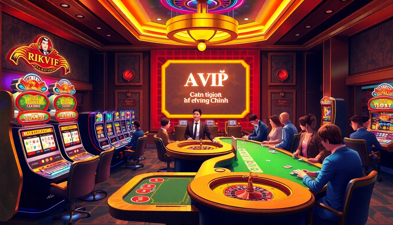 Tác giả Trần Chinh engaging casino scene with vibrant gaming tables and slot machines