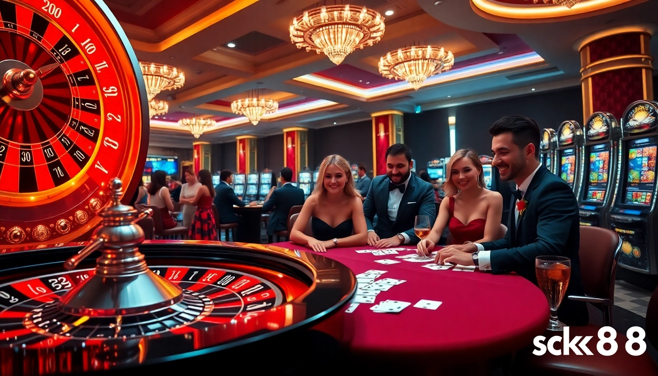 Exciting roulette gameplay at an upscale casino featuring sk88 themed decorations.