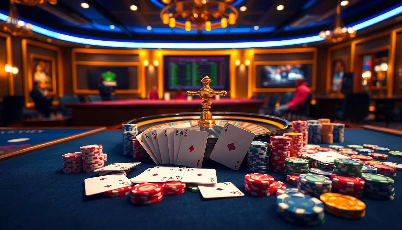 Experience thrilling casino action with digital elements at i9bet2h.club, featuring poker chips and cards.