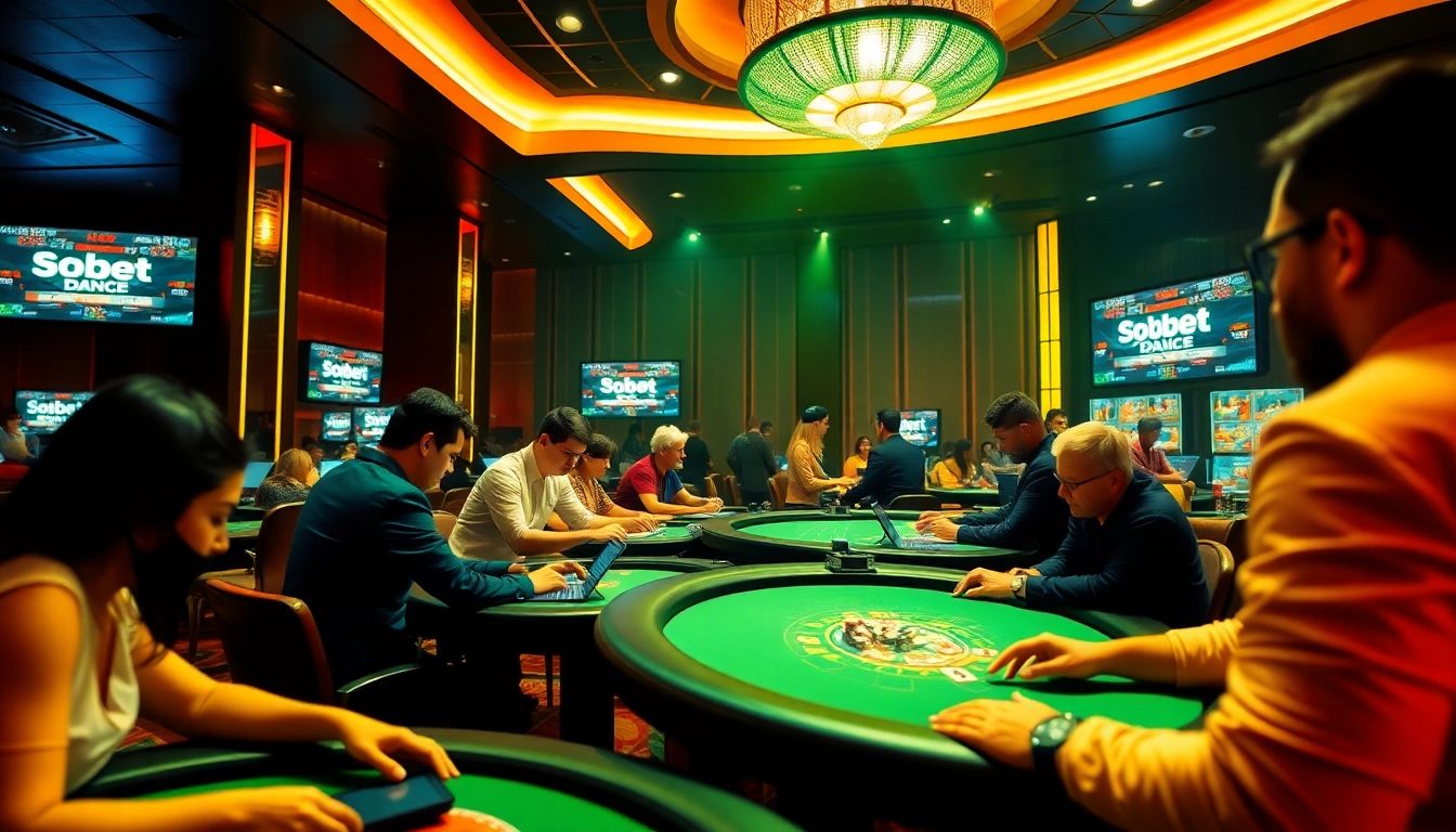 Engaging players enjoying the thrilling atmosphere of sbobet.dance casino, showcasing modern gambling experiences.