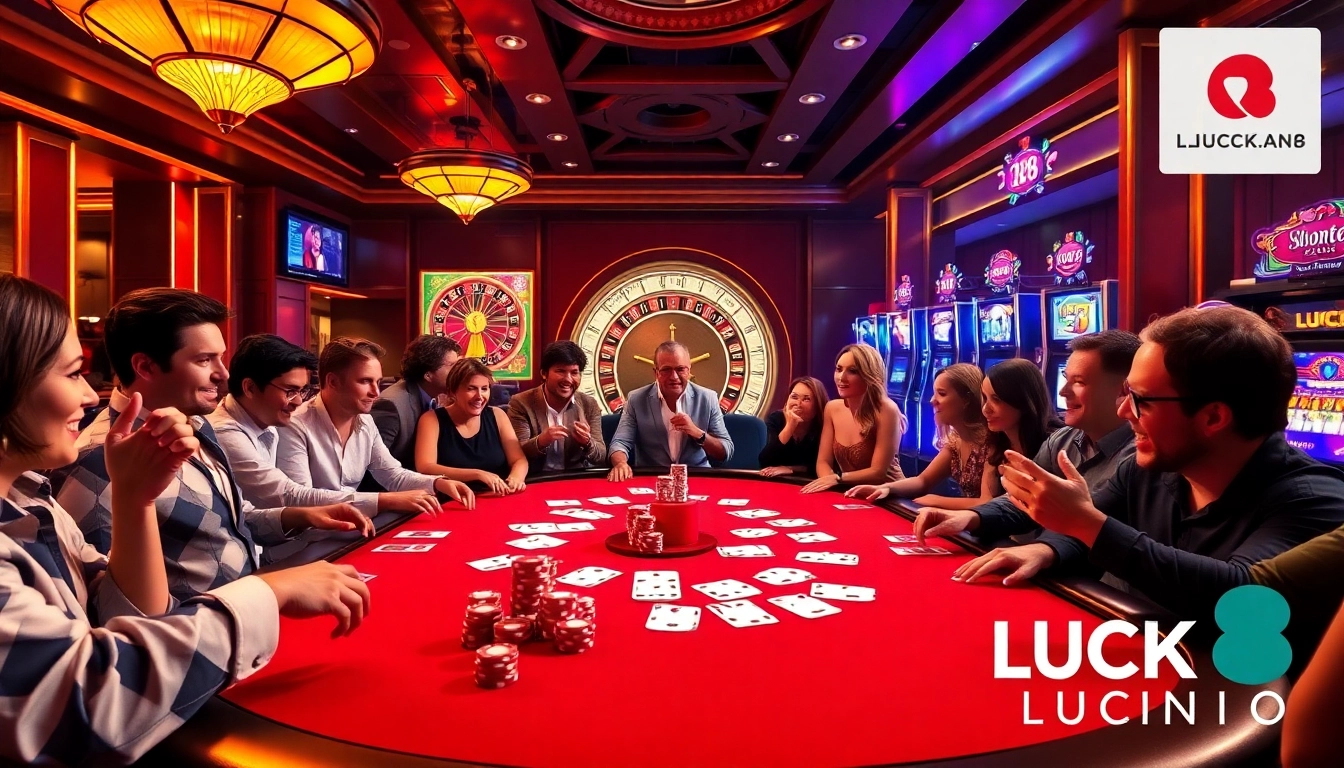 Trải nghiệm sự hứng khởi của LUCK8 và LUCKY8 với những người chơi poker đầy nhiệt huyết và các yếu tố casino lấp lánh.