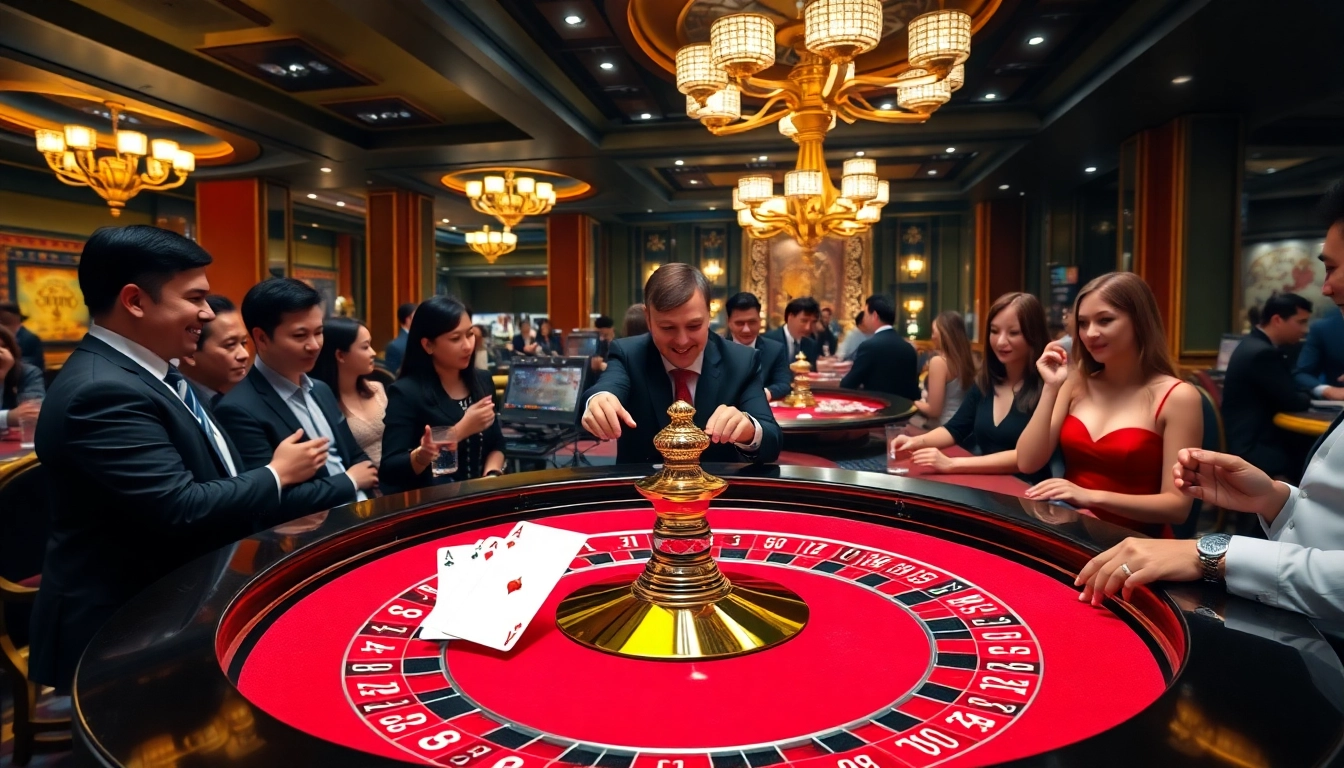 Players enjoying the excitement of Tool xổ số siêu tốc at a vibrant casino table.