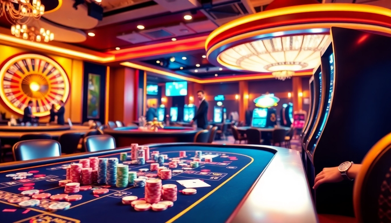 Experience thrilling gameplay at SHBET casino with vibrant tables, spinning roulette, and lavish decor.