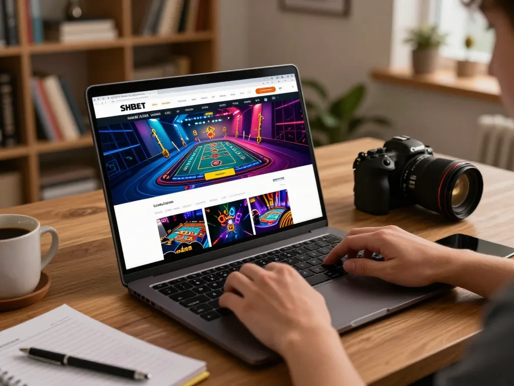 Engaged player using laptop for online gambling at Nhà cái SHBET amidst a cozy home environment.