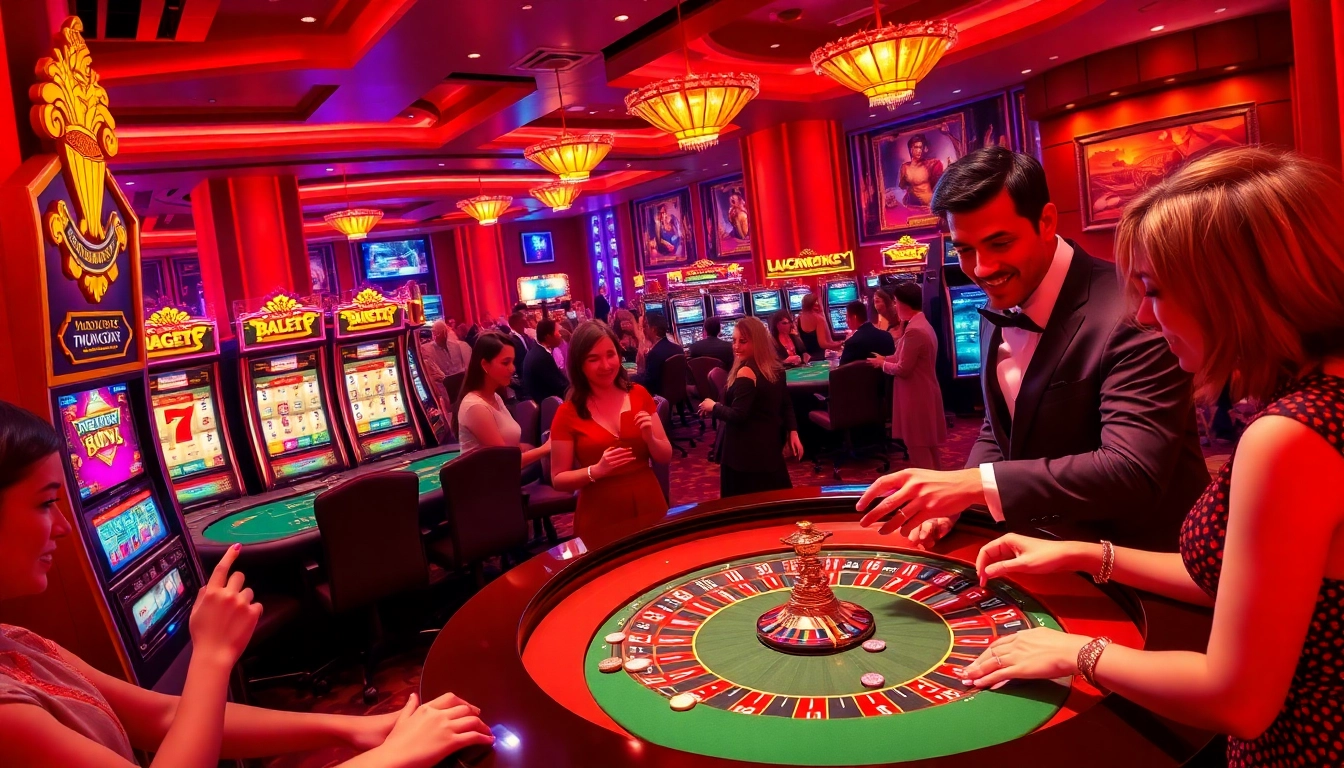 Engaging gamblers at luongsontv in a vibrant casino atmosphere with roulette and blackjack excitement.