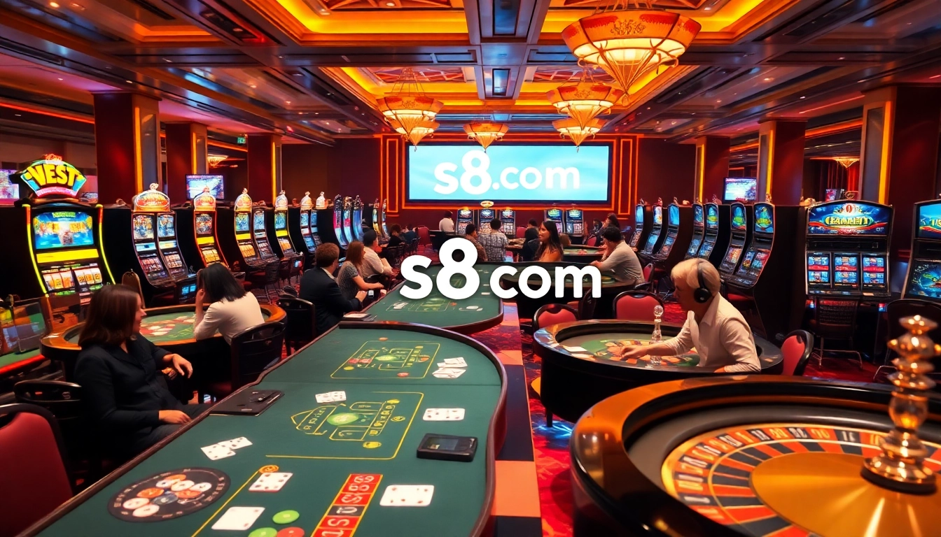 Engage in vibrant casino games at s8 com, with players immersed in poker and baccarat excitement.