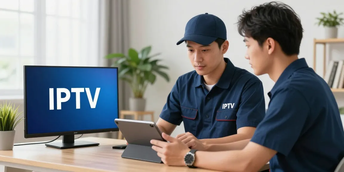 Trusted IPTV Service provider discussing local subscriptions with customers in a modern office setting.