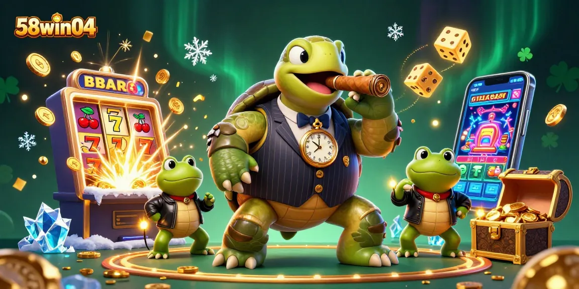 Engage in the thrilling world of 58win04 with a lively casino illustration featuring iconic characters and gaming elements.