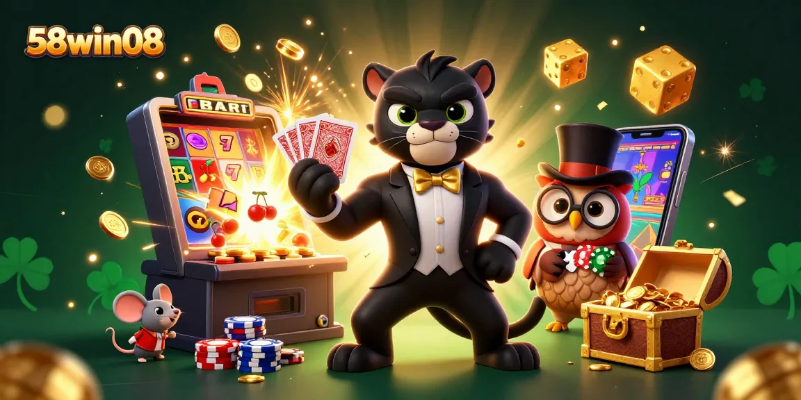 Engage in thrilling play at 58win08 with vibrant casino characters and a jackpot scene.