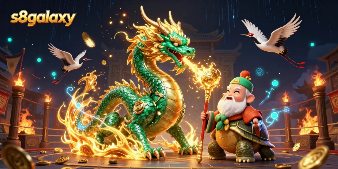 Experience thrilling games with s8galaxy featuring an emerald jade dragon and mythical creatures in a vibrant scene.