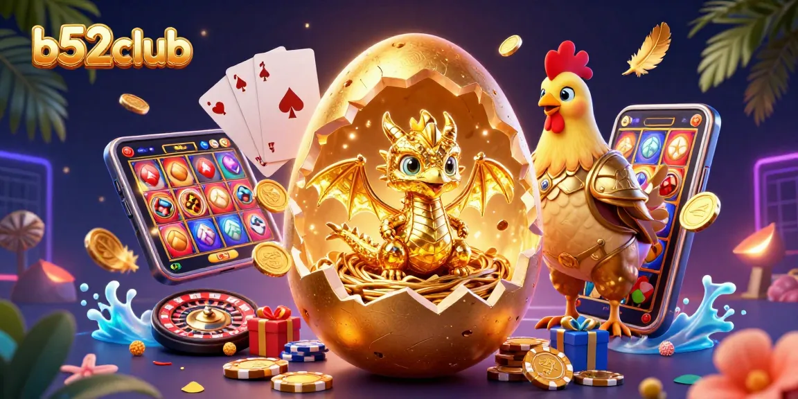 Bets soar at b52club with a golden dragon revealing riches in a vibrant casino scene.