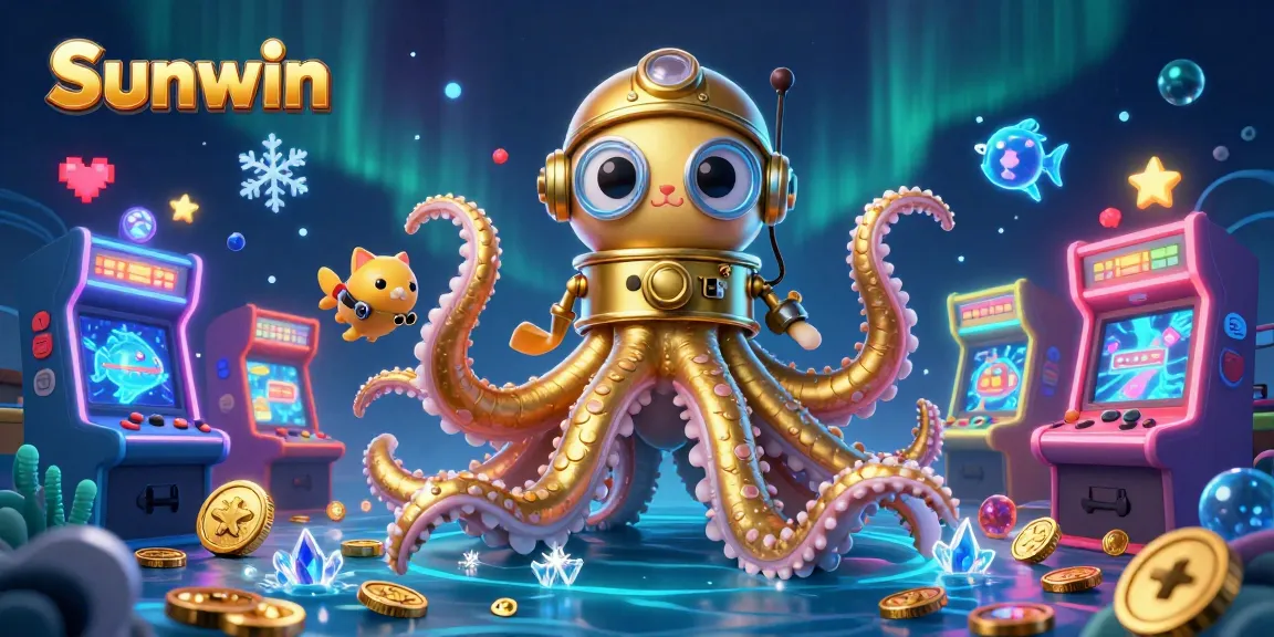 Engage with Sunwin's thrilling gaming adventure featuring a colossal kraken and diving cat in a vibrant, dynamic scene.