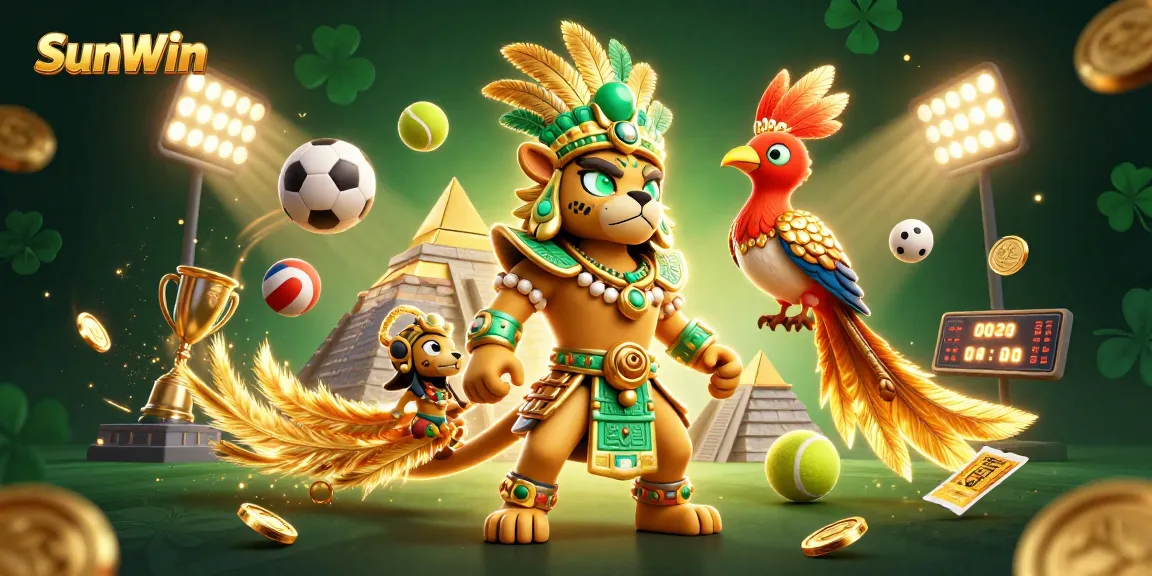 Experience exciting gaming at SunWin with dynamic 3D elements and vibrant characters in a captivating casino scene.