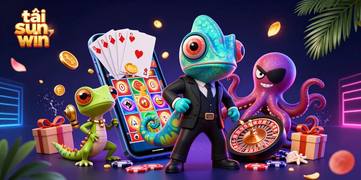 Experience the thrill of tải sun win with a dynamic casino scene featuring a secret agent chameleon.